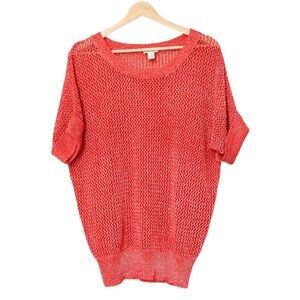 Chico’s Red Coral Mesh Knit Sweater Shirt Top Blouse — Size 1/M